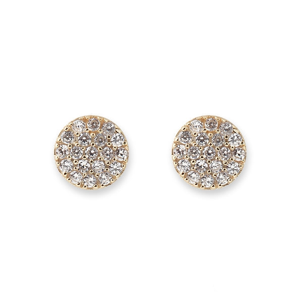 BIANC - Sterling Silver Yellow Gold Plated & Cubic Zirconia Pave Disk Earrings