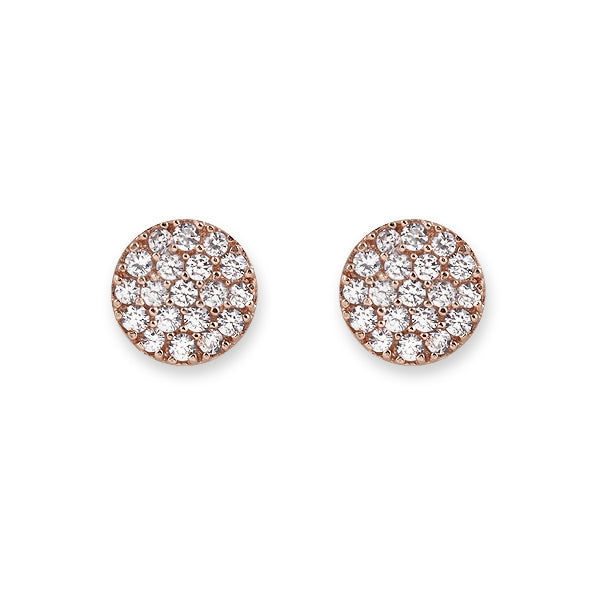 BIANC - Sterling Silver Rose Gold Plated & Cubic  Zirconia Pave Disk Earrings