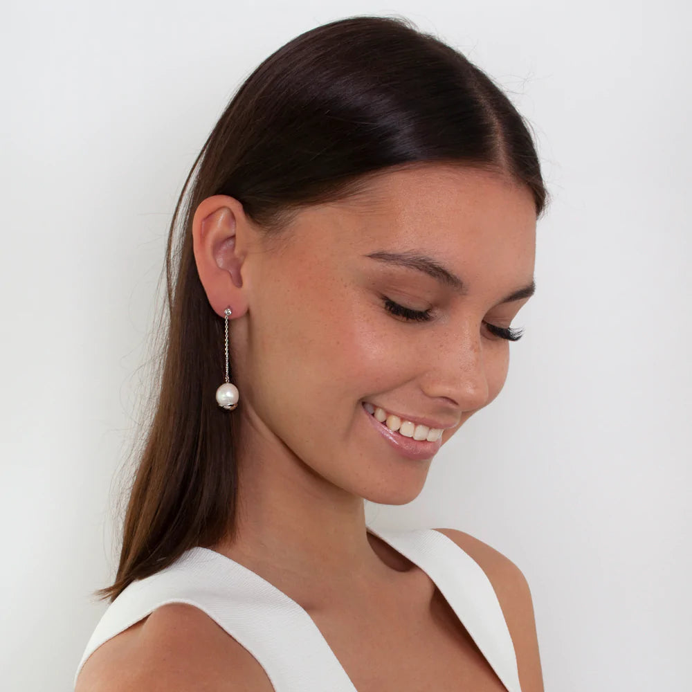 BIANC - Sterling Silver Cubic Zirconia & Freshwater Pearl 'Marine' Earrings