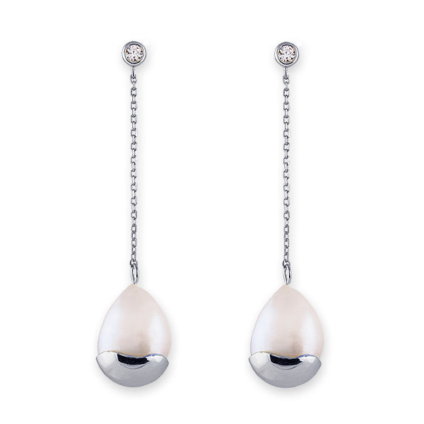 BIANC - Sterling Silver Cubic Zirconia & Freshwater Pearl 'Marine' Earrings