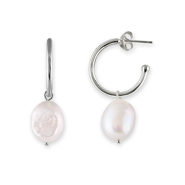 BIANC - Sterling Silver Freshwater Pearl 'Sorrento' Hoop Earrings