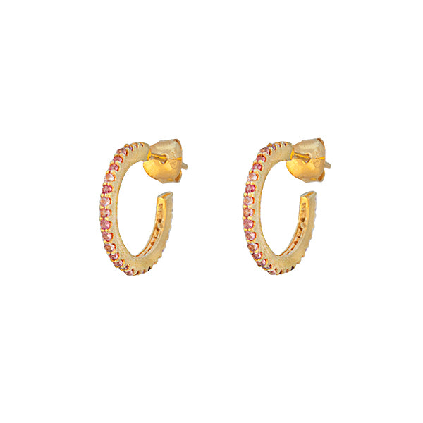 BIANC - Sterling Silver & Yellow Gold Plate Pink Tourmaline 'Marrakesh' Hoop Earrings