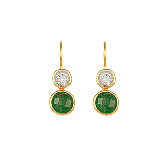 BIANC- Sterling Silver Yellow Gold Plated Green Amenthyst & Aventurine 'Lilypad' Drop Earrings
