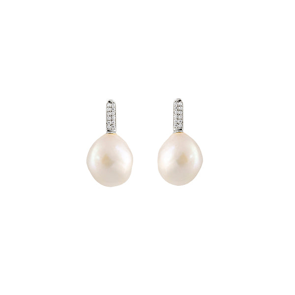 BIANC - Sterling Silver Freshwater Pearl & Cubic Zirconia 'Seasalt' Drop Earrings