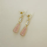 BIANC - Sterling Silver Yellow Gold Plated Rainbow Moonstone & Clear & Rose Quartz 'Tulip' Earrings