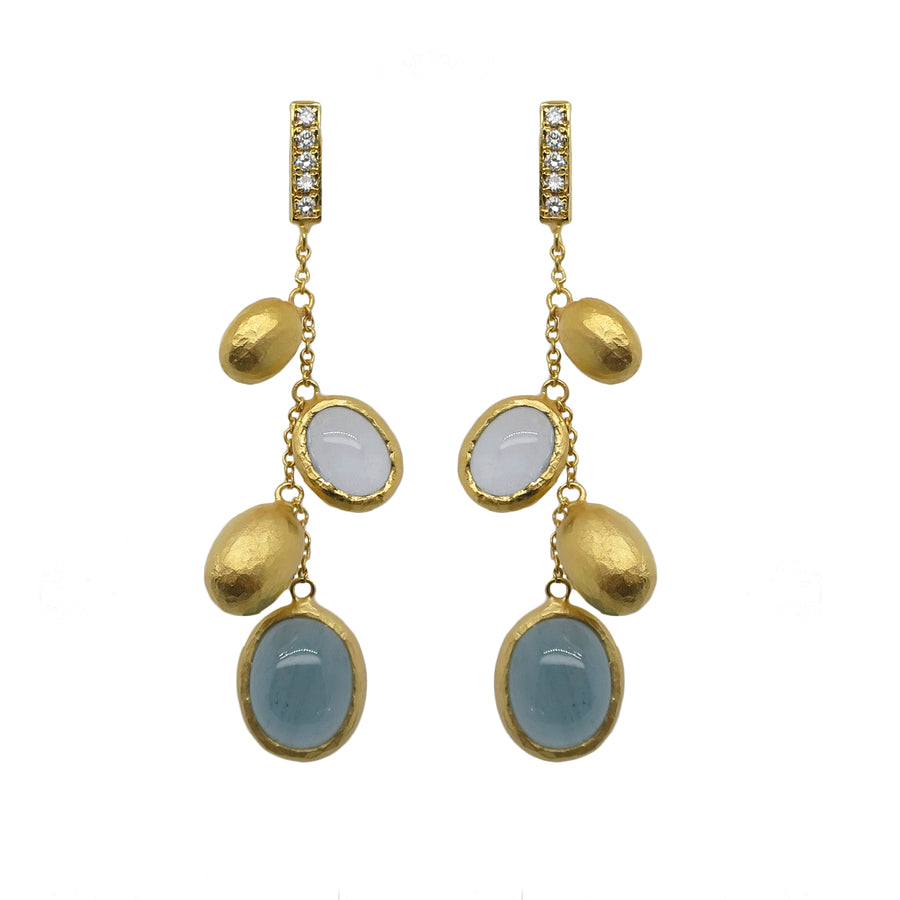 14ct Yellow Gold Aquamarine & Diamond Earrings