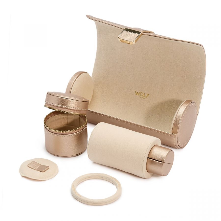 WOLF - Palermo Rose Gold Double Watch Roll & Pouch