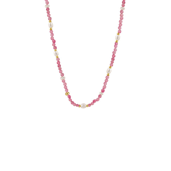 BIANC - Sterling Silver Gold Plated Pink Tourmaline & Freshwater Pearl 'Safari' Necklace
