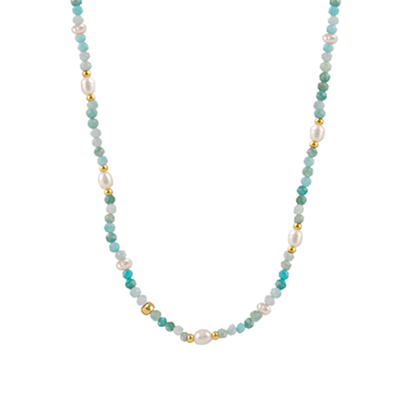 BIANC - Sterling Silver Gold Plated Amazonite & Freshwater Pearl 'Scenic' Necklace