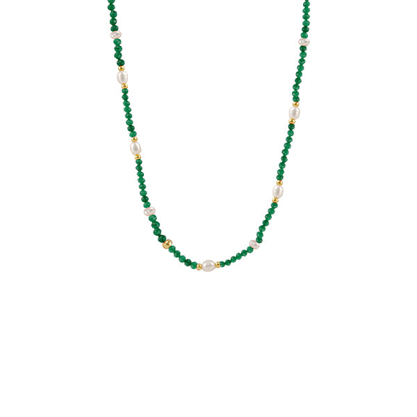 BIANC - Sterling Silver Gold Plated Green Onyx & Freshwater Pearl 'Nurture' Necklace