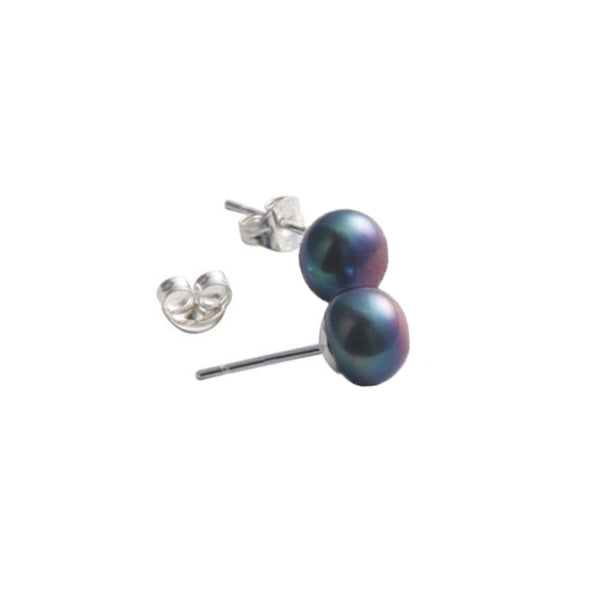 Sterling Silver & Black Freshwater 5mm Button Pearl Studs
