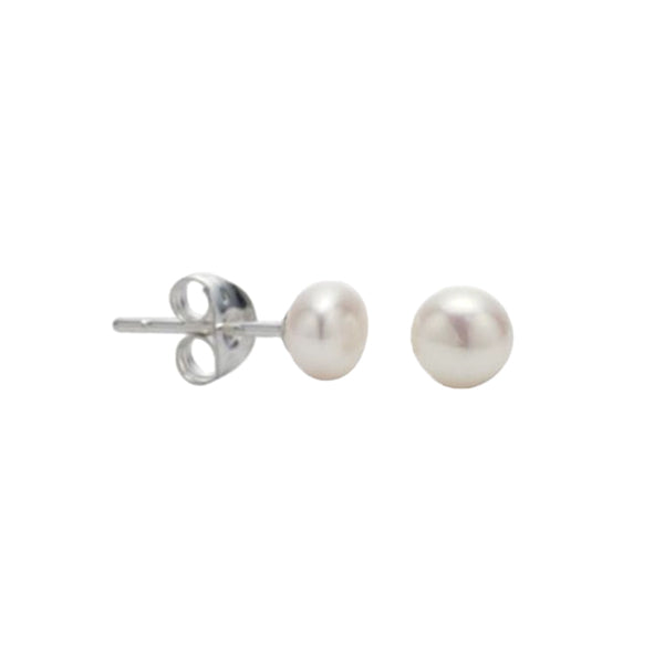 Sterling Silver & White Freshwater 5mm Button Pearl Stud Earrings