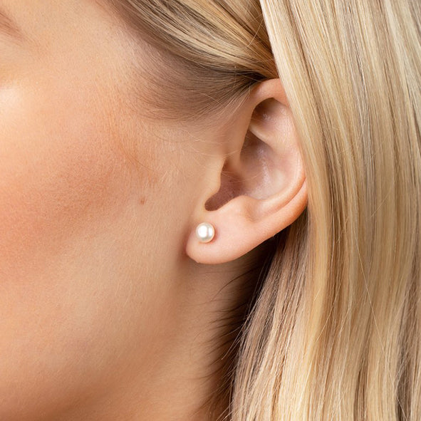 Sterling Silver & White Freshwater 5mm Button Pearl Stud Earrings