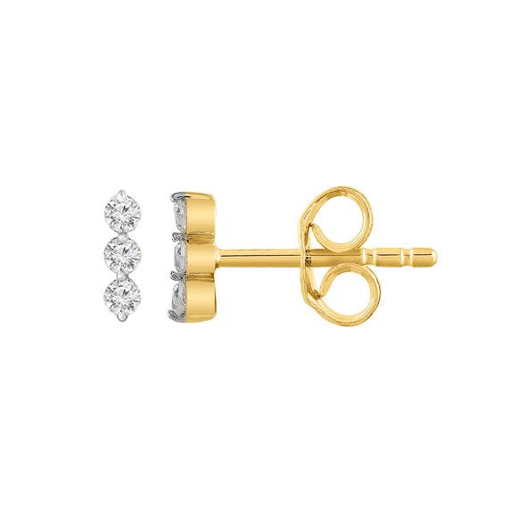 9ct Yellow Gold & 3 x Round Brilliant Cut Diamond Stud Earrings