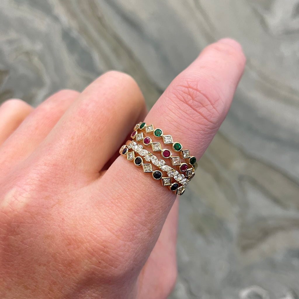 9ct Yellow Gold Marquise & Round Brilliant Cut Diamond Band