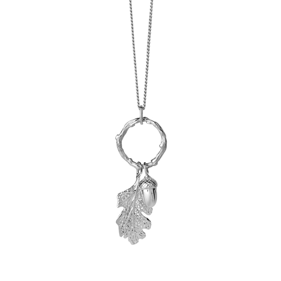 KAREN WALKER - Sterling Silver Acorn & Leaf Loop Necklace