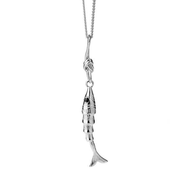 KAREN WALKER - Sterling SIlver & Black Spinel Lure Fish Necklace