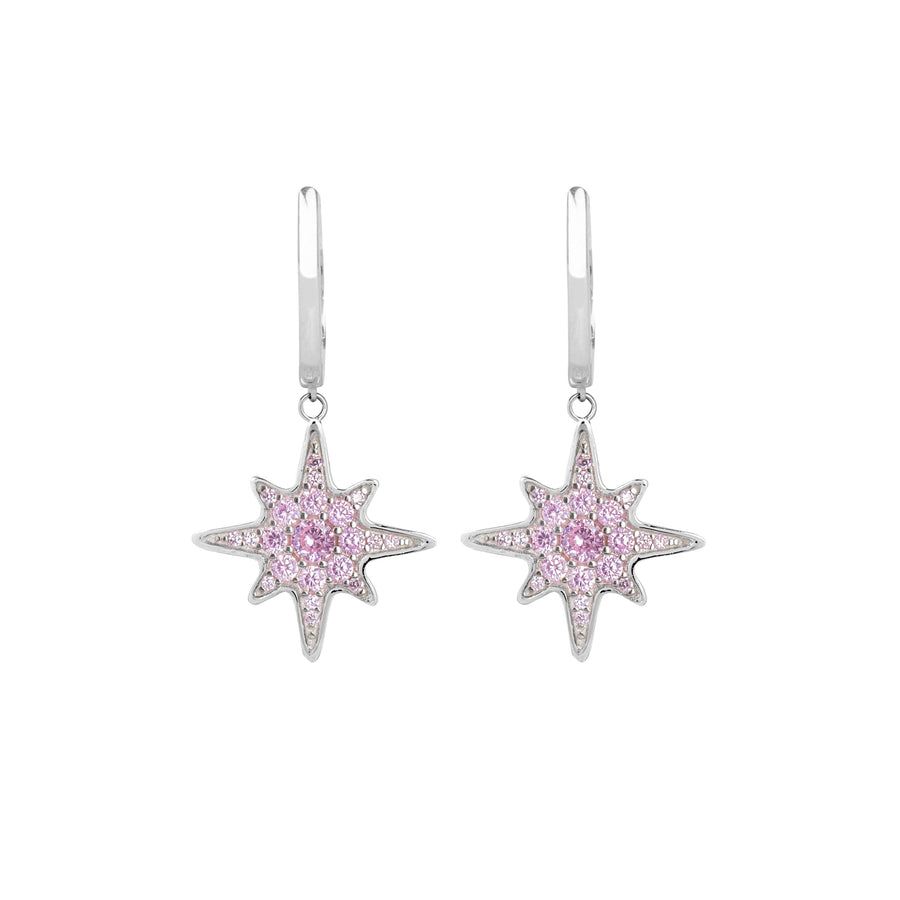 Boh Runga - Sterling Silver & Pink Cubic Zirconia 'Rosey' Starburst Huggie Earrings