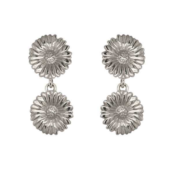 Sterling Silver Double Daisy Drop Earrings