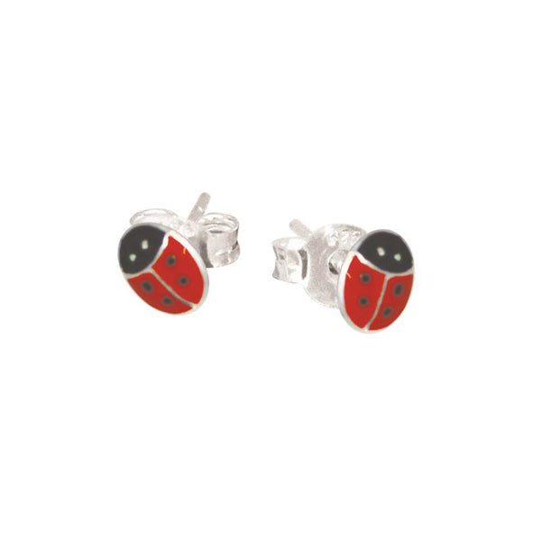 Sterling Silver & Enamel Ladybird Stud Earrings