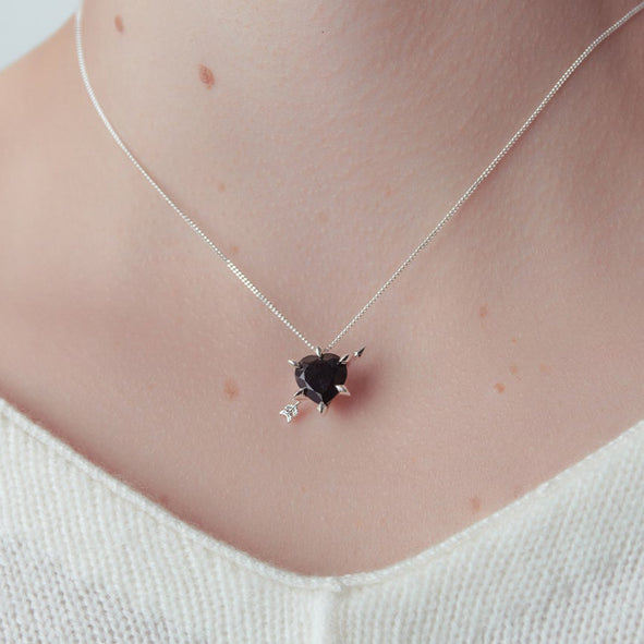 KAREN WALKER - Sterling Silver & Black Onyx Cupid's Arrow and Heart Necklace