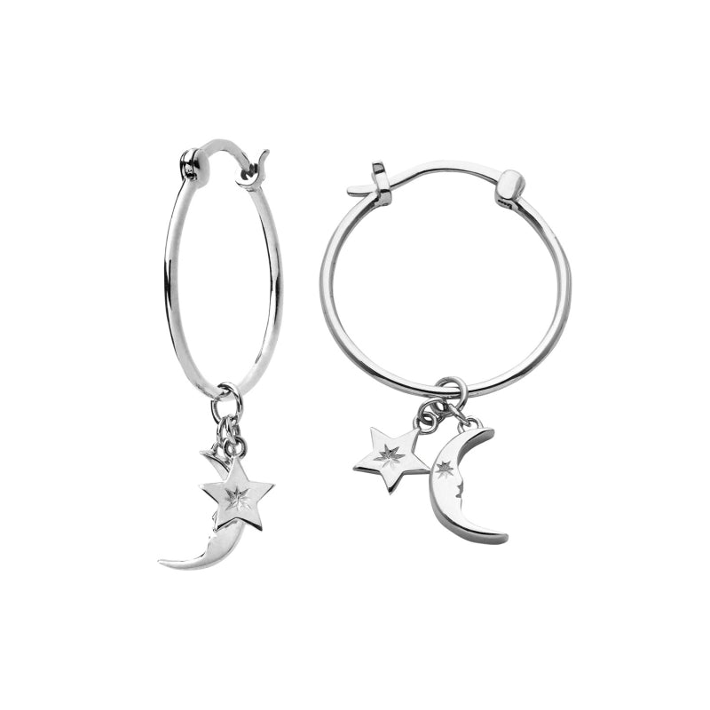 KAREN WALKER - STERLING SILVER MOON & STAR CHARM HOOPS