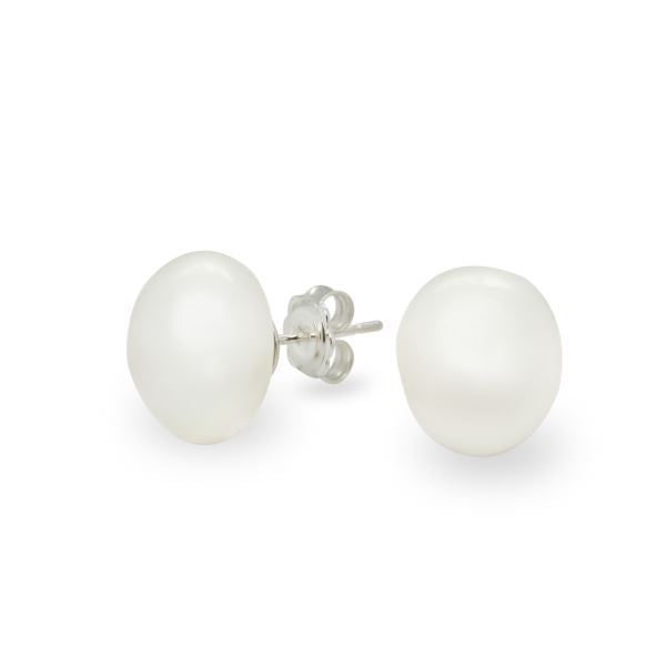 Sterling Silver & White Freshwater 11-12mm Baroque Pearl Studs