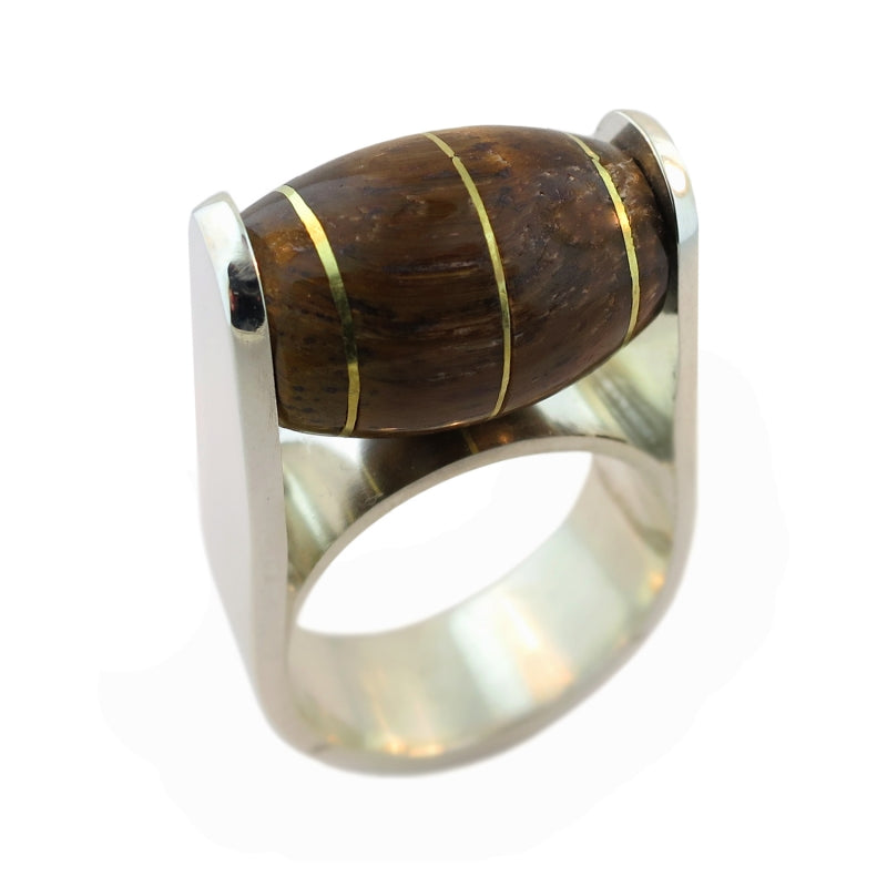 STERLING SILVER & 9CT YELLOW GOLD TIGERS EYE RING